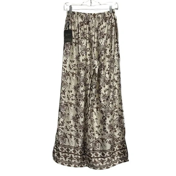 Japna Floral Toile 2-Piece Satin Pajama Set Lounge Wear Brown & Cream Size Small - Picture 4 of 9